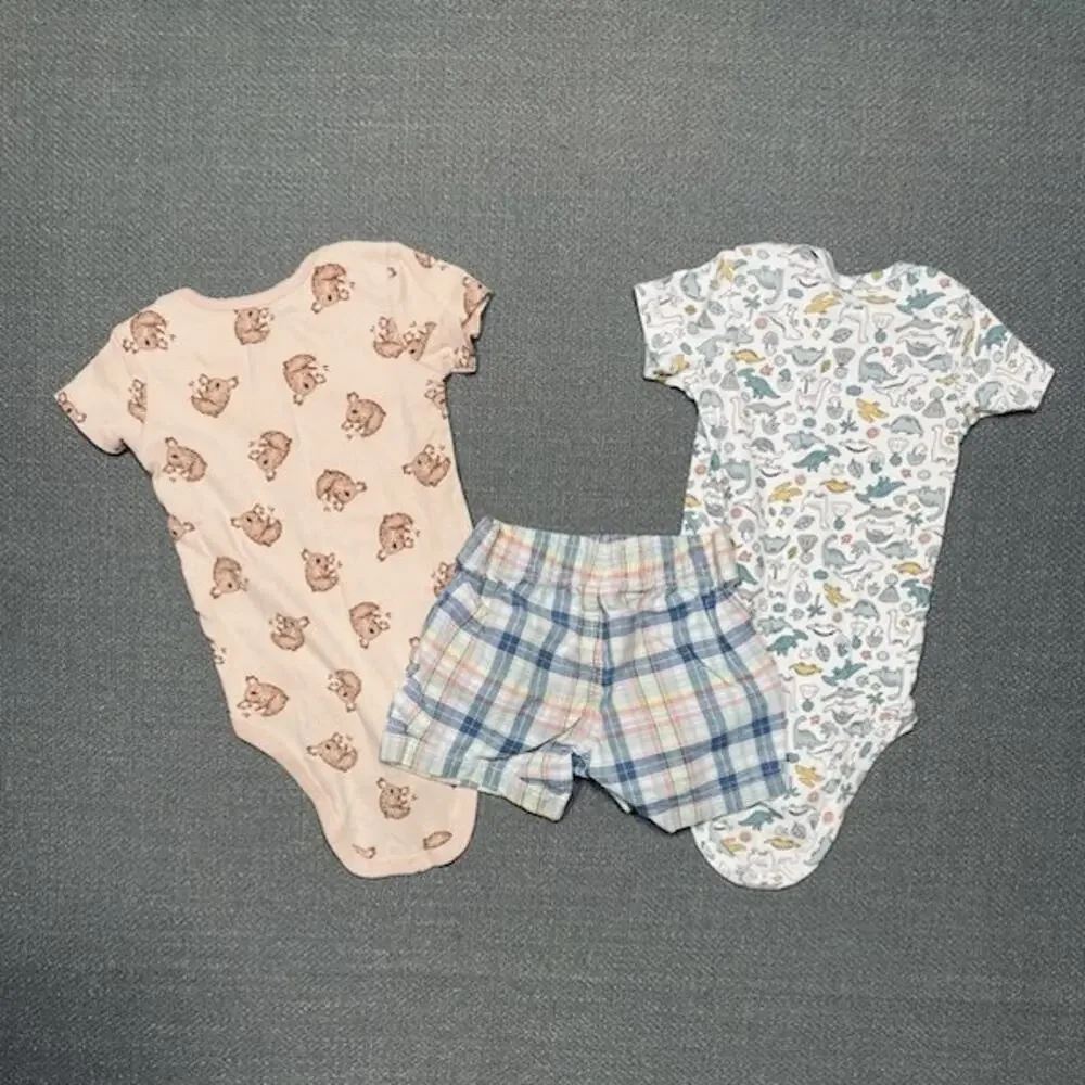 12 Month Baby Clothes Bodysuits Shorts Koalas Dinosaurs Peach Blue